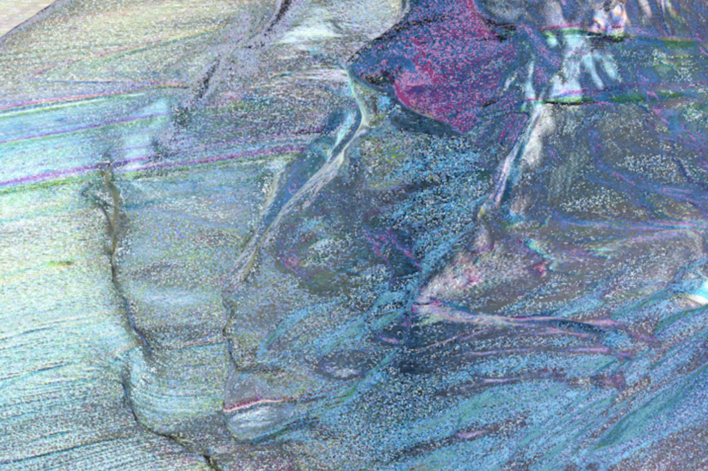 A still of an animated GIF of glittery moving waves in violet and blue tones.