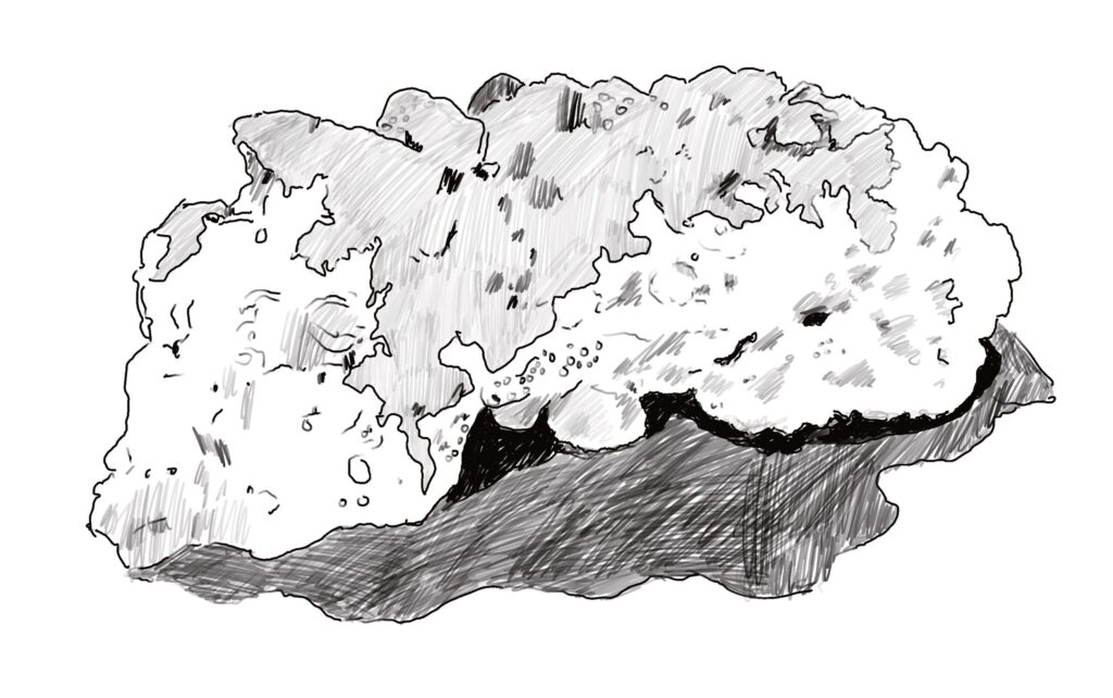black and white drawing of concrete rock