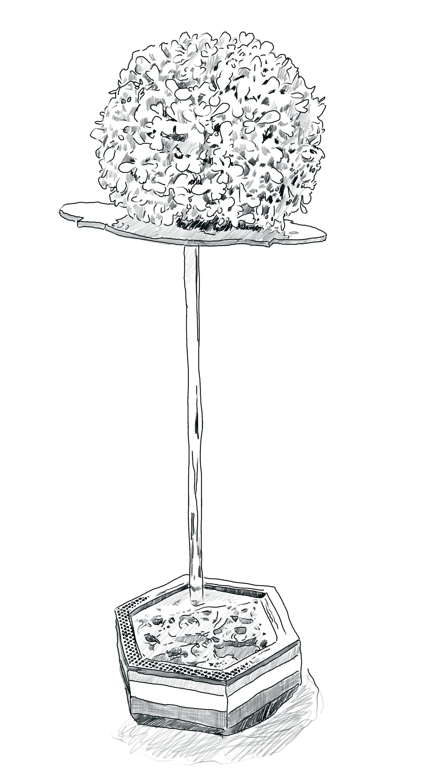black and white drawing of a sculpture by rob andrade
