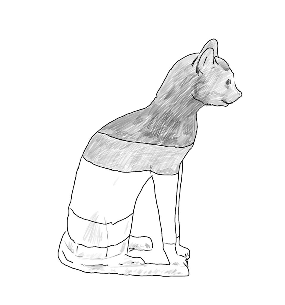 black and white drawing of Egyptian cat