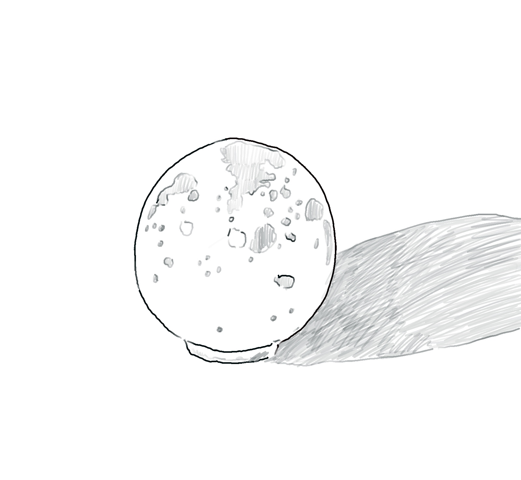 black and white drawing of moon sculpture