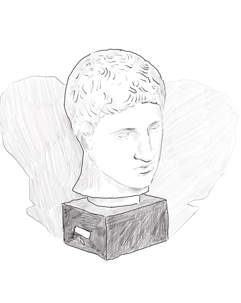Black and white digital drawing of Greco-Roman male head.