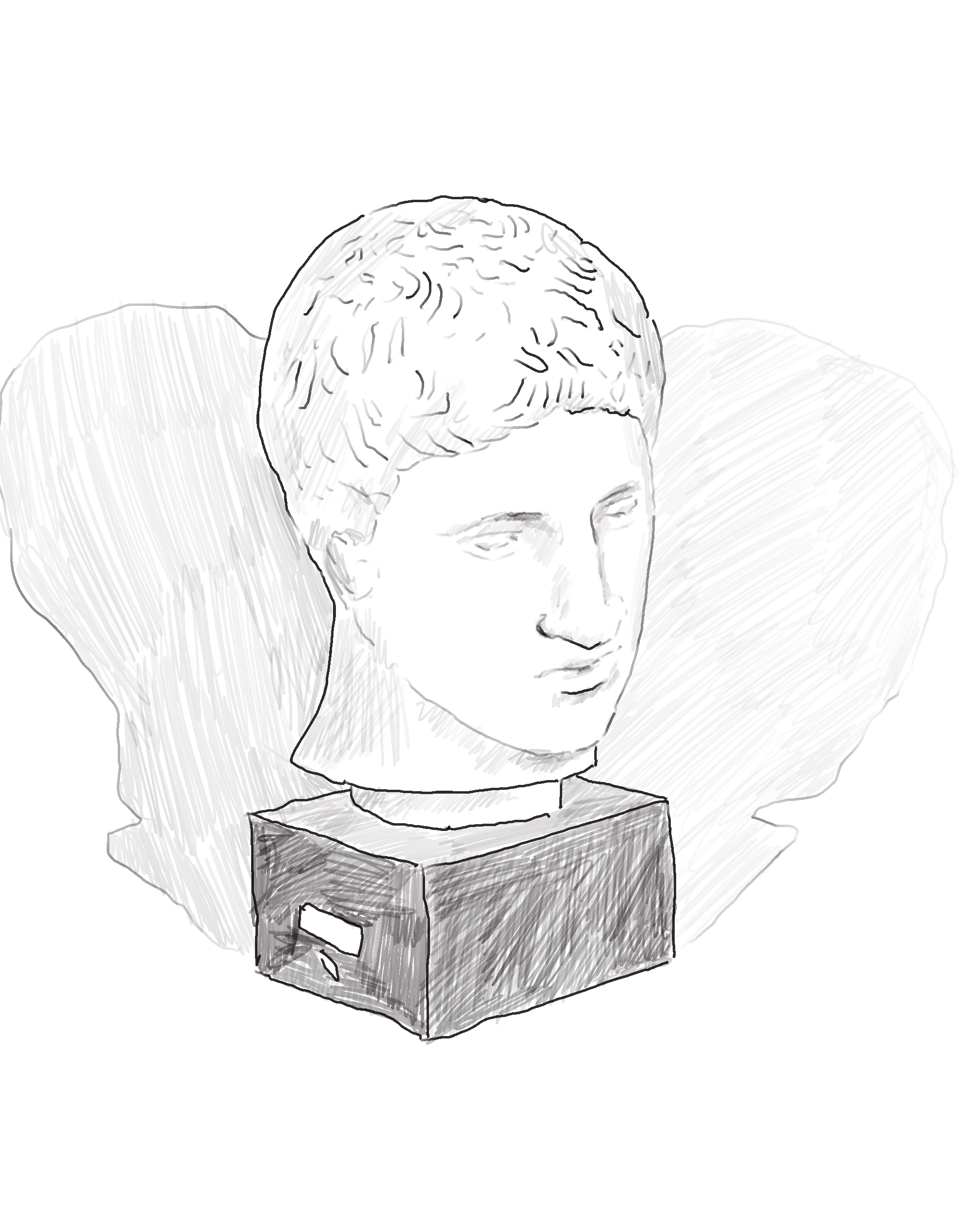 Black and white digital drawing of Greco-Roman male head.