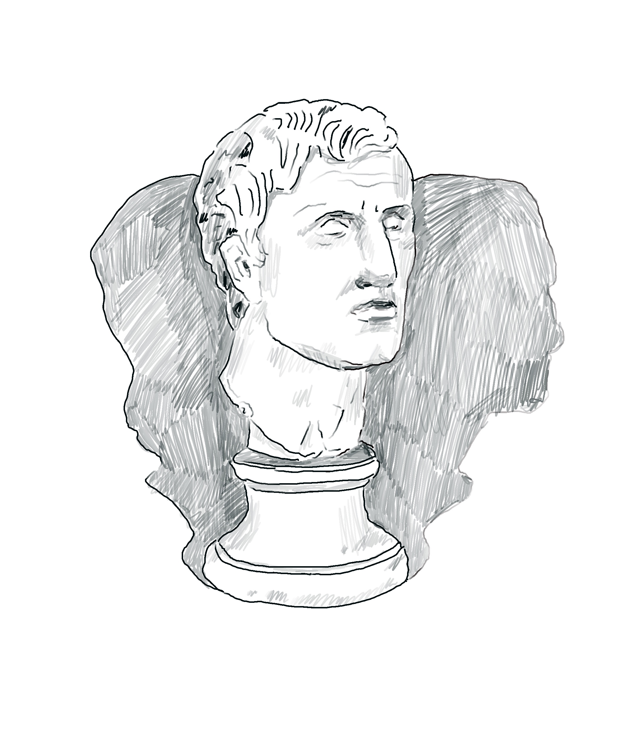 black and white drawing of a male bust
