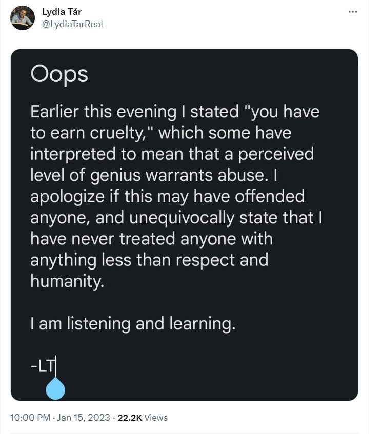 LydiaTarReal Notes App Apology